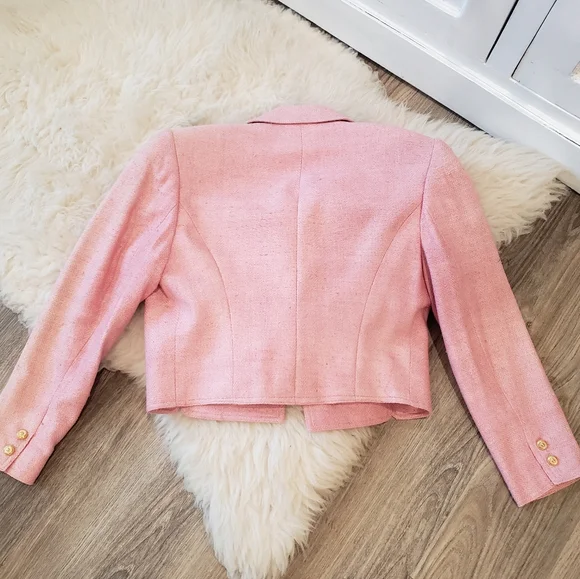 Vintage Pink Tweed Cropped Jacket by Carlisle - Picture 4 of 12